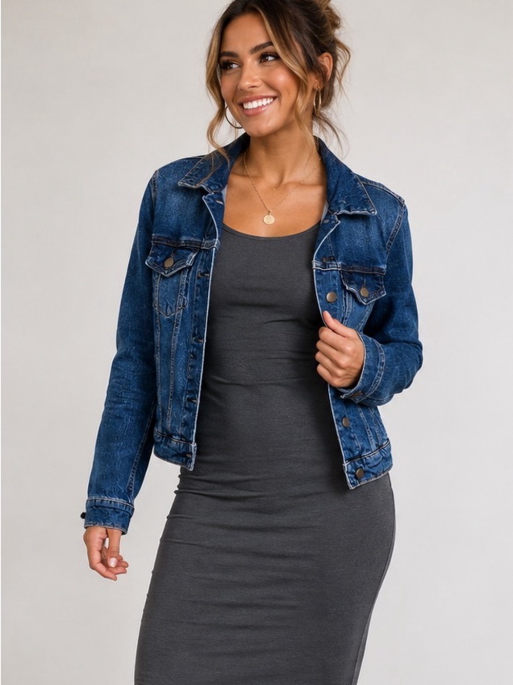 a.n.a Women's Dark Blue Distressed Denim Jacket